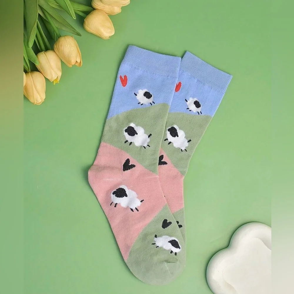 Sheep Socks lamb farm funny Womens girls teens gift heart pattern animal kids